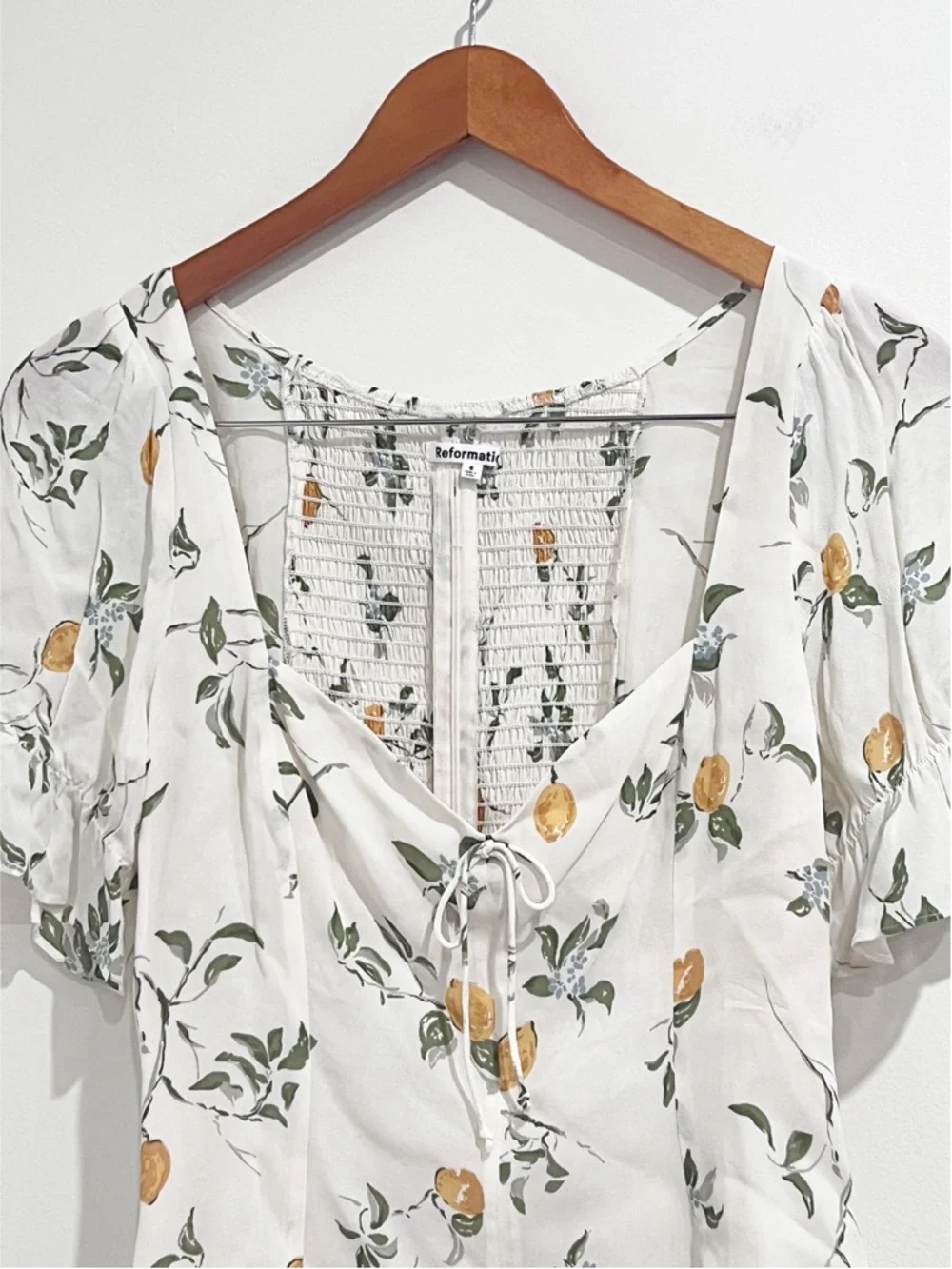 EUC Reformation Puff Sleeve Delevan Smocked Bodice Top in Citron